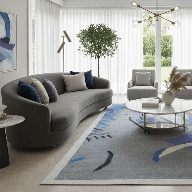 Azzurro Handwoven Wool Rug - 5 x 8 Rugs - Palatium Lux