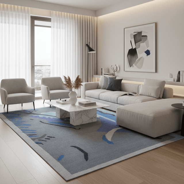 Azzurro Handwoven Wool Rug - 5 x 8 Rugs - Palatium Lux