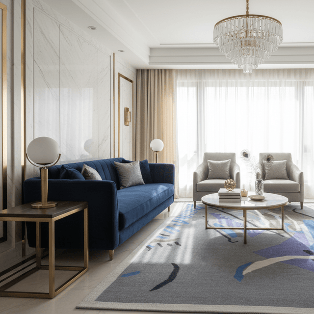 Azzurro Handwoven Wool Rug - 5 x 8 Rugs - Palatium Lux