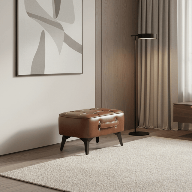 Brown Luca Montero Faux Leather Stool - Palatium Lux