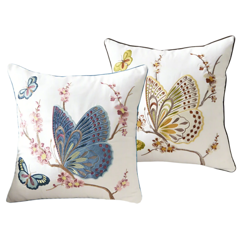 Papillon Embroidered Pillow Cover