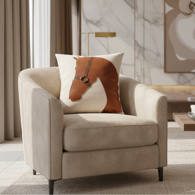 Funda de almohada de caballo con hebilla de cuero 45 cm x 45 cm