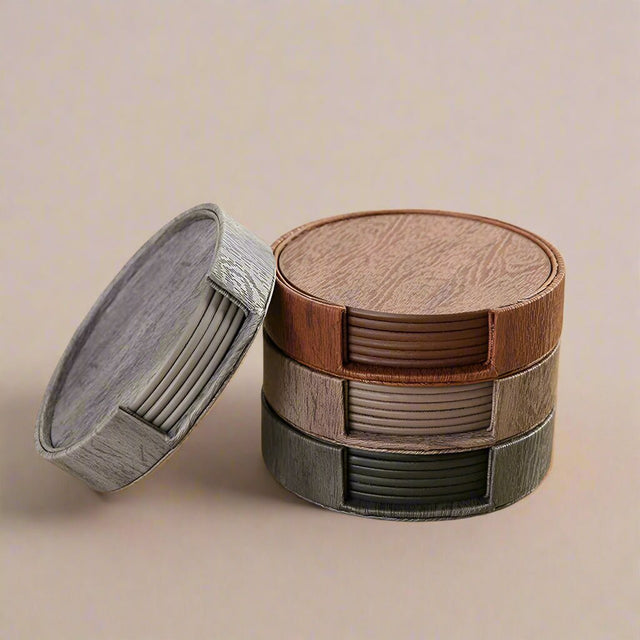 Elmwood Coaster 6pc Sets leather - Palatium Lux