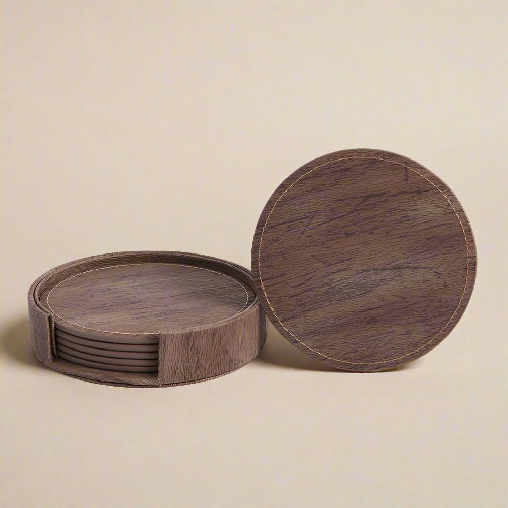 Elmwood Coaster 6pc Sets leather - Palatium Lux
