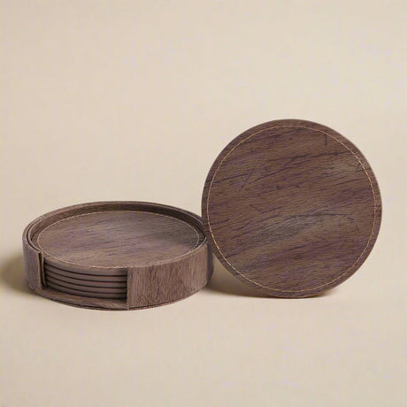 Elmwood Coaster 6pc Sets leather - Palatium Lux