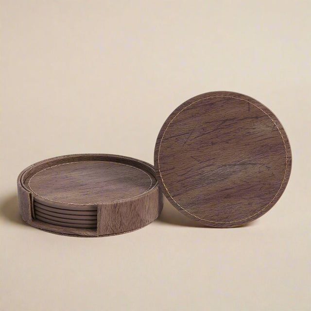 Elmwood Coaster 6pc Sets leather - Palatium Lux