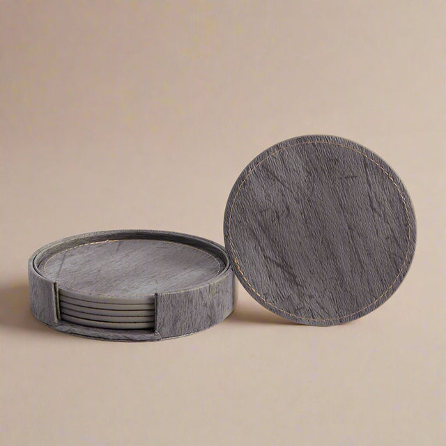 Elmwood Coaster 6pc Sets leather - Palatium Lux