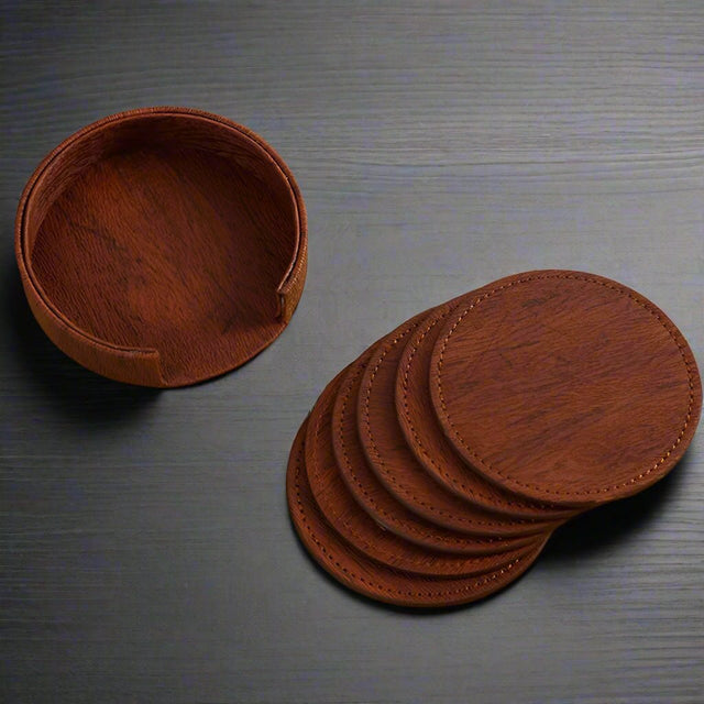 Elmwood Coaster 6pc Sets leather - Palatium Lux