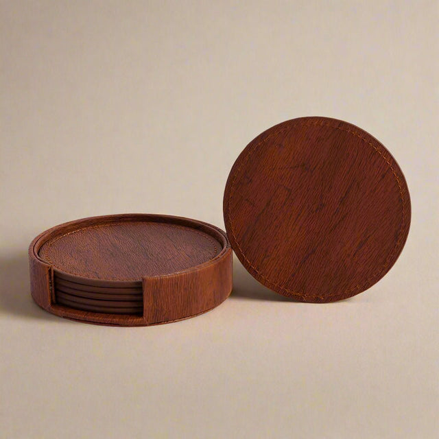 Elmwood Coaster 6pc Sets leather - Palatium Lux