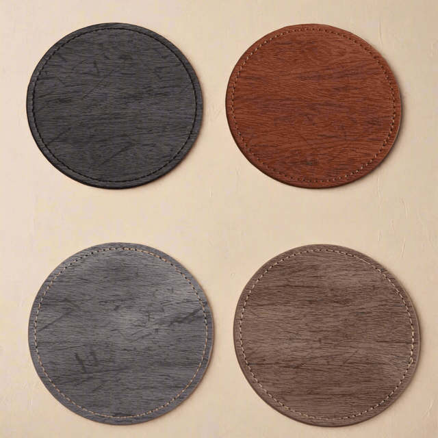 Elmwood Coaster 6pc Sets leather - Palatium Lux