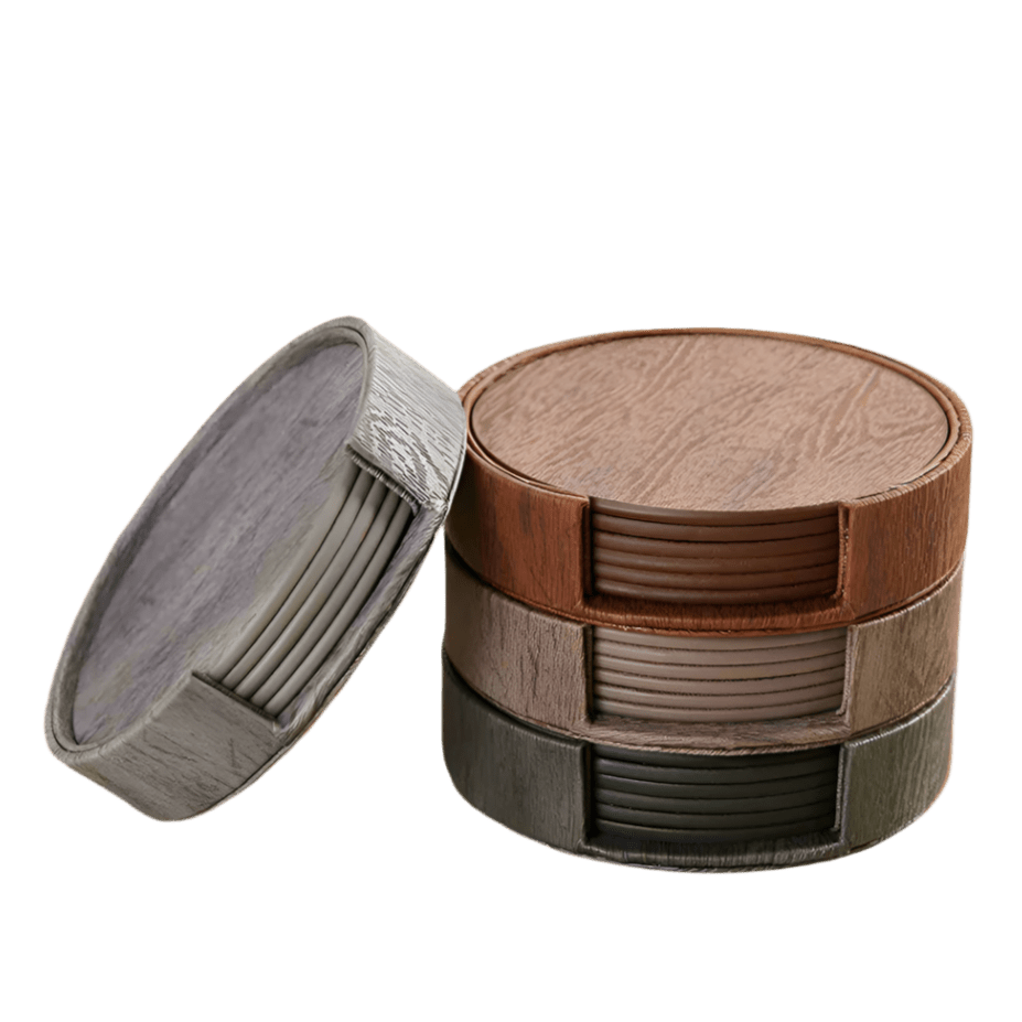 Elmwood Coaster 6pc Sets leather - Palatium Lux
