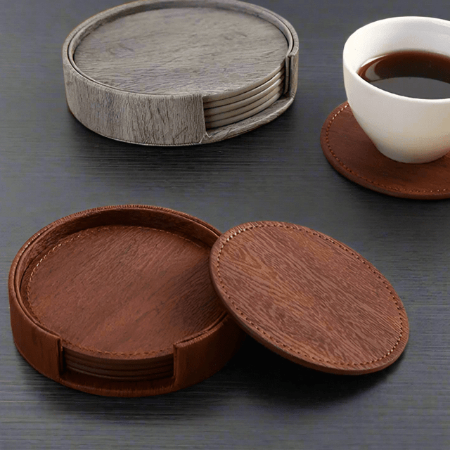 Elmwood Coaster 6pc Sets leather - Palatium Lux
