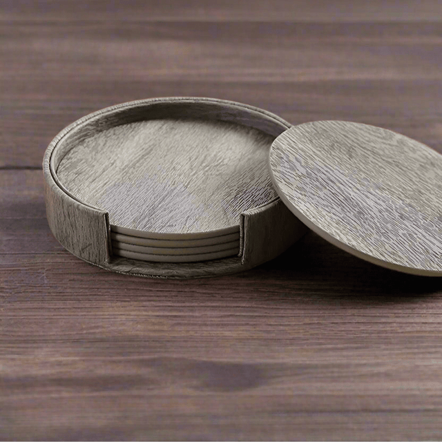 Elmwood Coaster 6pc Sets leather - Palatium Lux