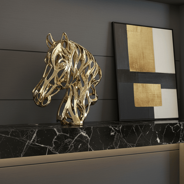 Ethereal Gold Stallion Head Statue statue - Palatium Lux
