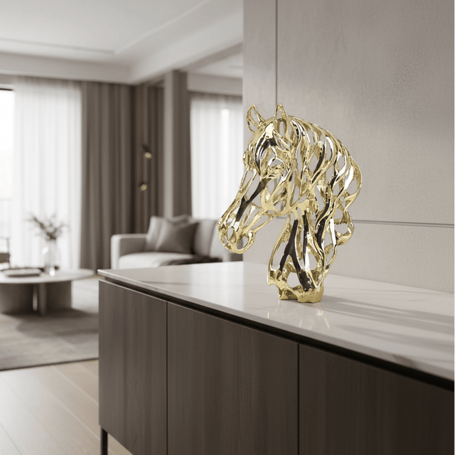 Ethereal Gold Stallion Head Statue statue - Palatium Lux