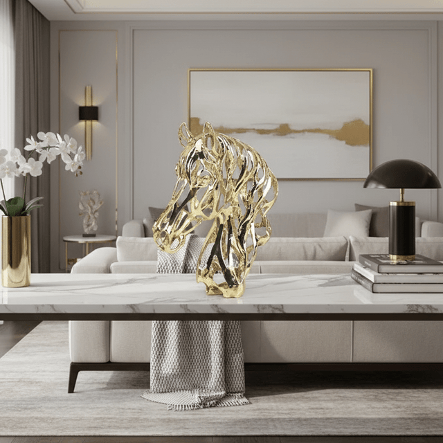 Ethereal Gold Stallion Head Statue statue - Palatium Lux