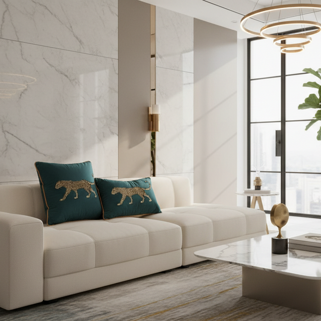 Feline Majesty Embroidered Pillow Cover