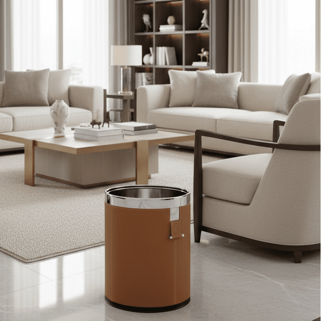 Firenze Leather Waste Bin - Palatium Lux