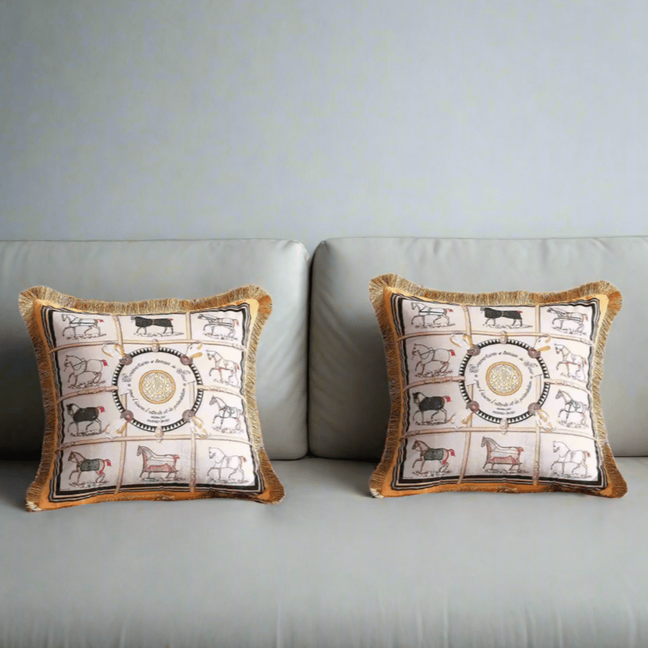Golden Stallions Velvet Pillow Cover pillow covers - Palatium Lux