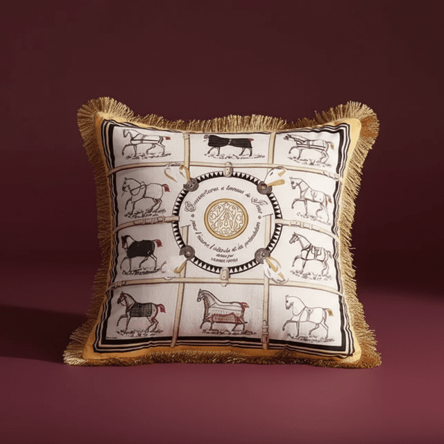 Golden Stallions Velvet Pillow Cover pillow covers - Palatium Lux
