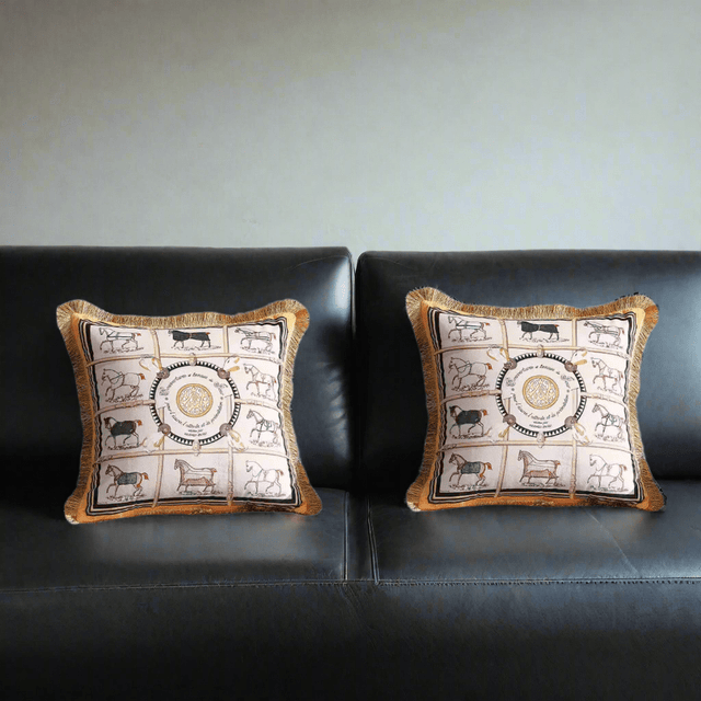 Golden Stallions Velvet Pillow Cover pillow covers - Palatium Lux