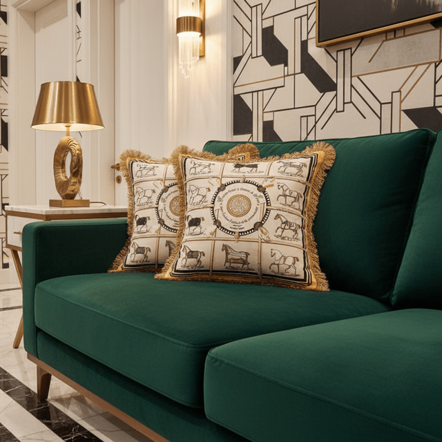 Golden Stallions Velvet Pillow Cover pillow covers - Palatium Lux