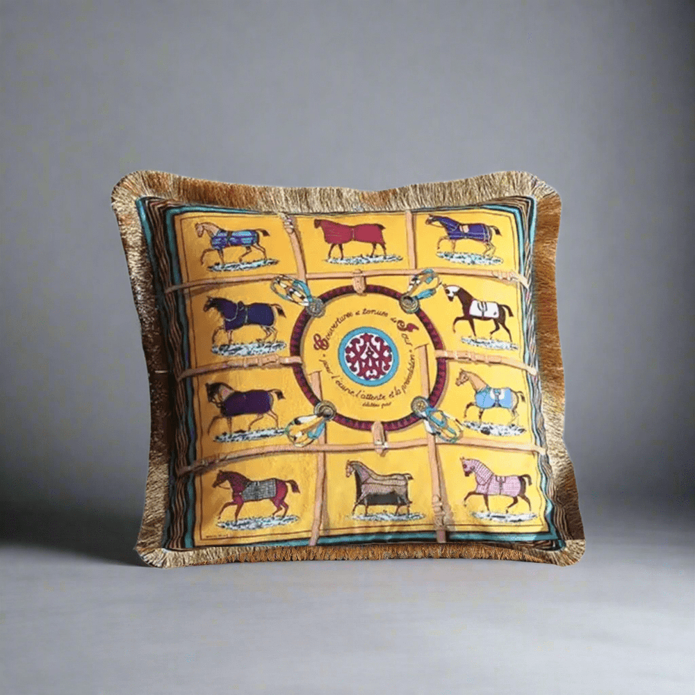 Golden Stallions Velvet Pillow Cover pillow covers - Palatium Lux