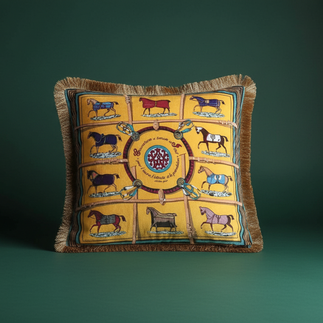 Golden Stallions Velvet Pillow Cover pillow covers - Palatium Lux