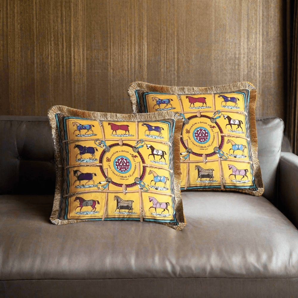 Golden Stallions Velvet Pillow Cover pillow covers - Palatium Lux