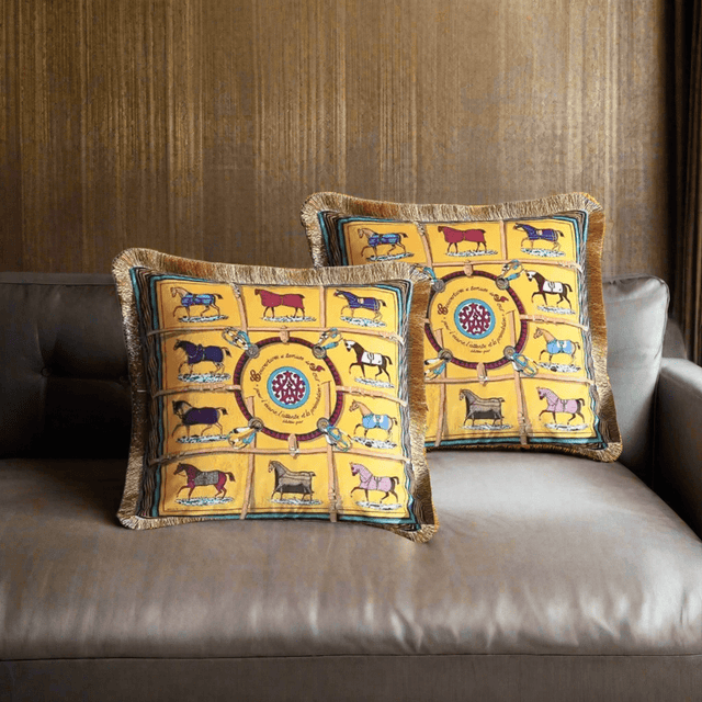 Golden Stallions Velvet Pillow Cover pillow covers - Palatium Lux