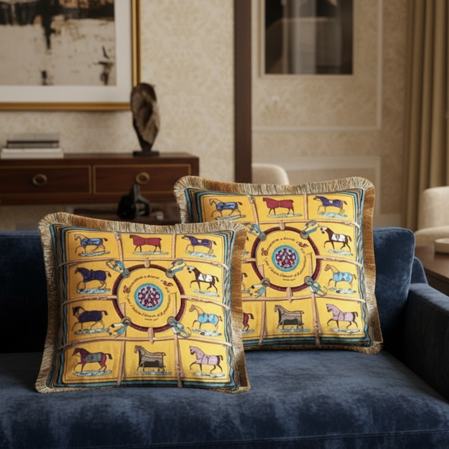 Golden Stallions Velvet Pillow Cover pillow covers - Palatium Lux