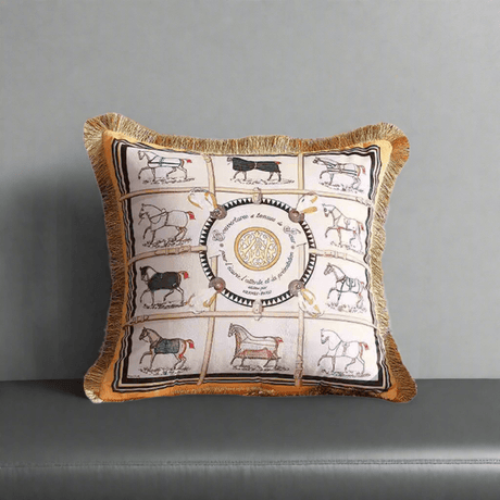 Golden Stallions Velvet Pillow Cover pillow covers - Palatium Lux