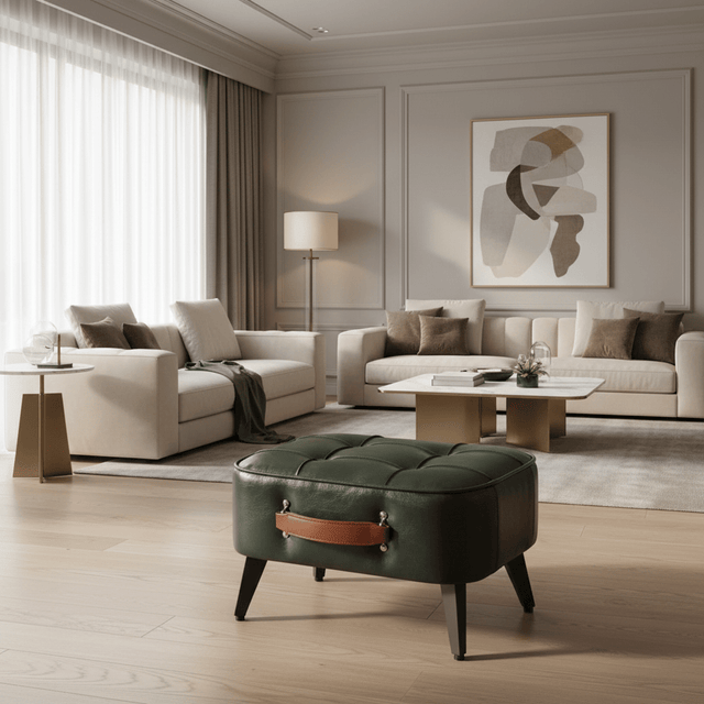 Green Luca Montero Faux Leather Stool - Palatium Lux