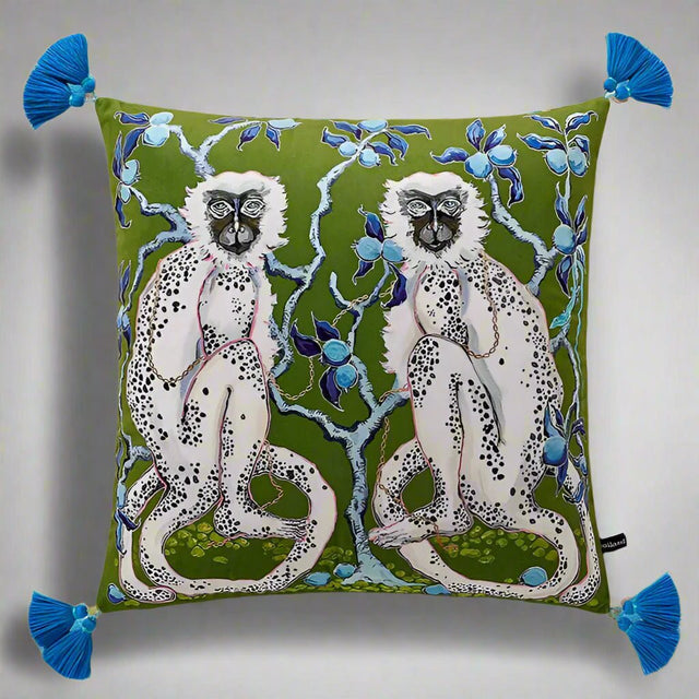 Green Monkeys Velvet Pillow Cover pillow covers - Palatium Lux