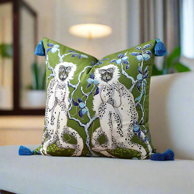 Green Monkeys Velvet Pillow Cover pillow covers - Palatium Lux