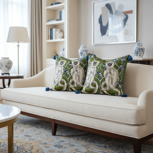 Green Monkeys Velvet Pillow Cover pillow covers - Palatium Lux