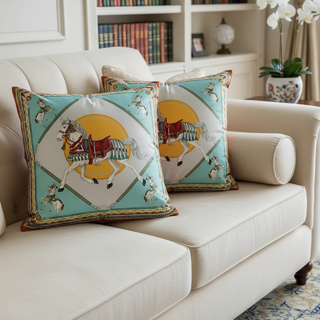 Imperial Blue Horse Pillow Cover