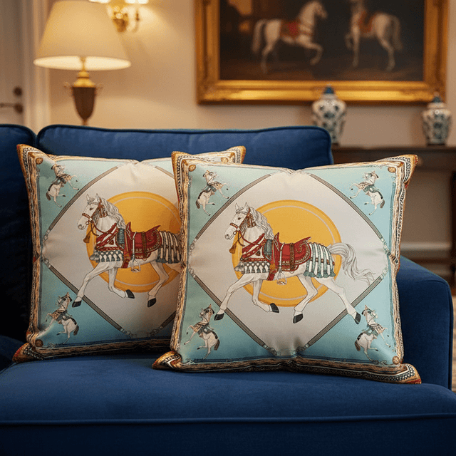 Imperial Blue Horse Pillow Cover pillow covers - Palatium Lux