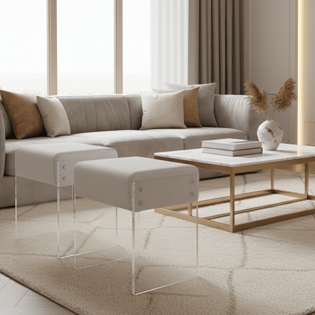 Lumera Accent Stool - White - Palatium Lux