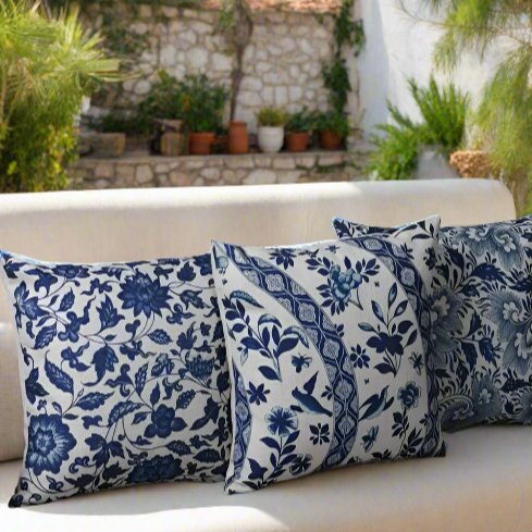 Mykonos Florals Blue Pillow Covers pillow covers - Palatium Lux