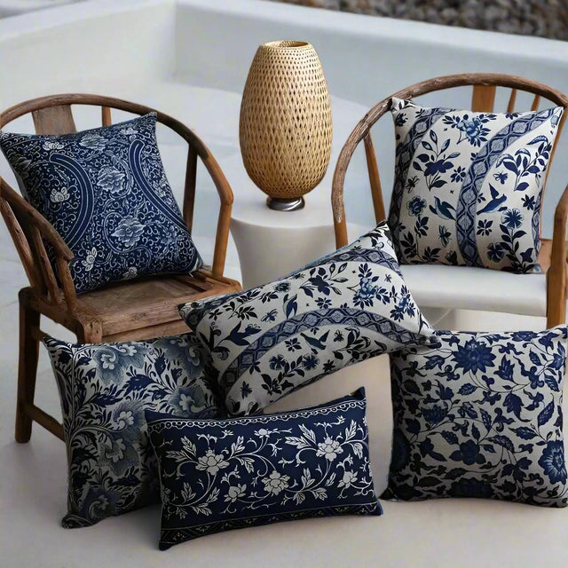 Mykonos Florals Blue Pillow Covers pillow covers - Palatium Lux