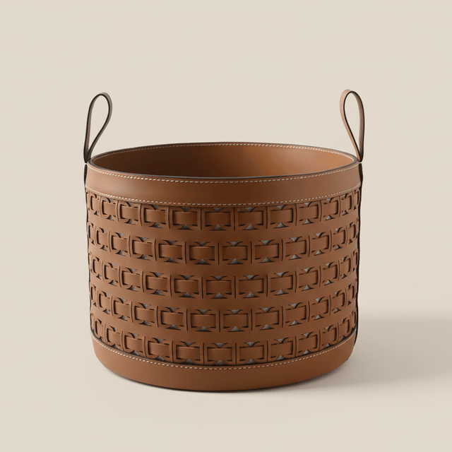 Olena Leather Storage Basket - Palatium Lux