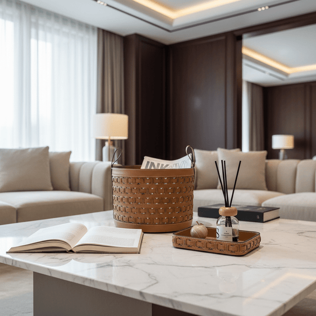 Olena Leather Storage Basket - Palatium Lux