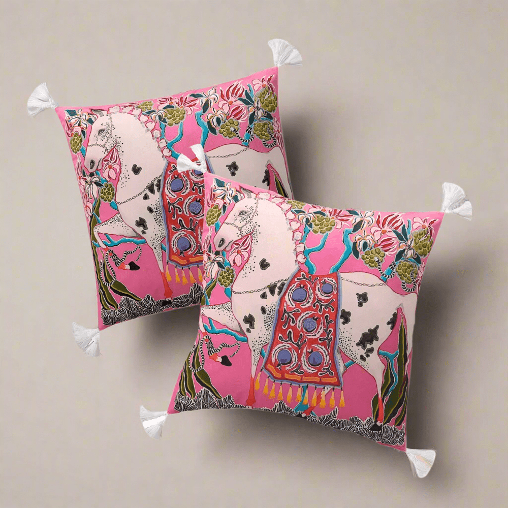 Pink Horse Parade Pillow Cover pillow covers - Palatium Lux
