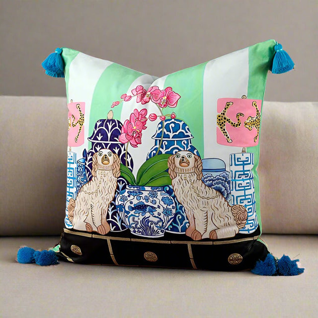 Porcelain & Pups Pillow Cover pillow covers - Palatium Lux
