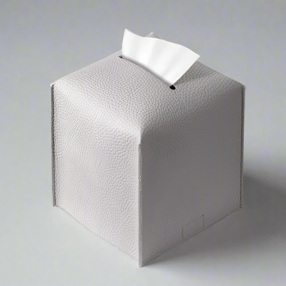 Pristine Leather Tissue Box Holder - Grey Small