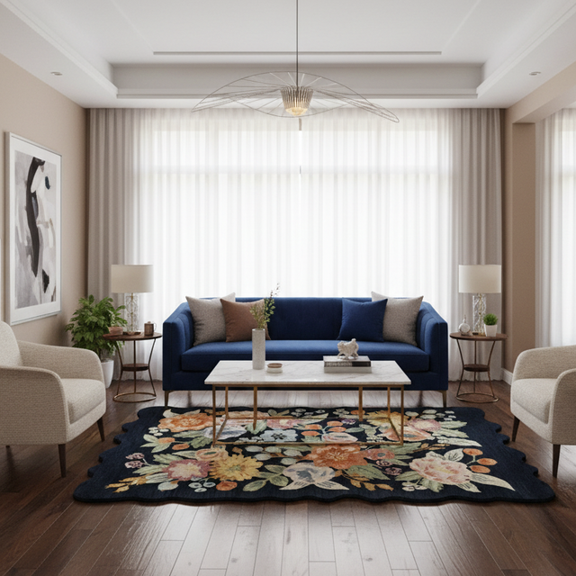 Flora Contour Hand Tufted Wool Rug - 5 x 8