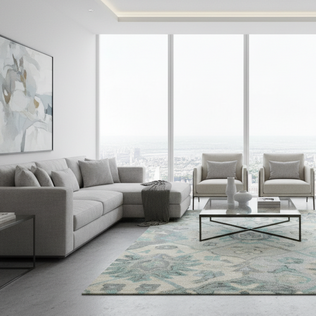 Azul Claro Hand Tufted Wool Rug - 5 x 8