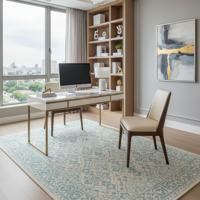 Yasmin Blue Hand Tufted Wool Rug - 5 x 8