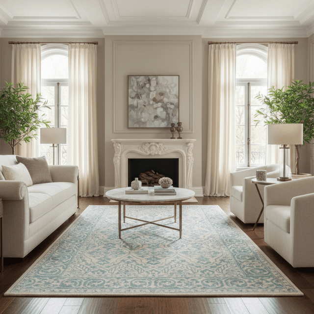 Yasmin Blue Hand Tufted Wool Rug - 5 x 8 Rugs - Palatium Lux